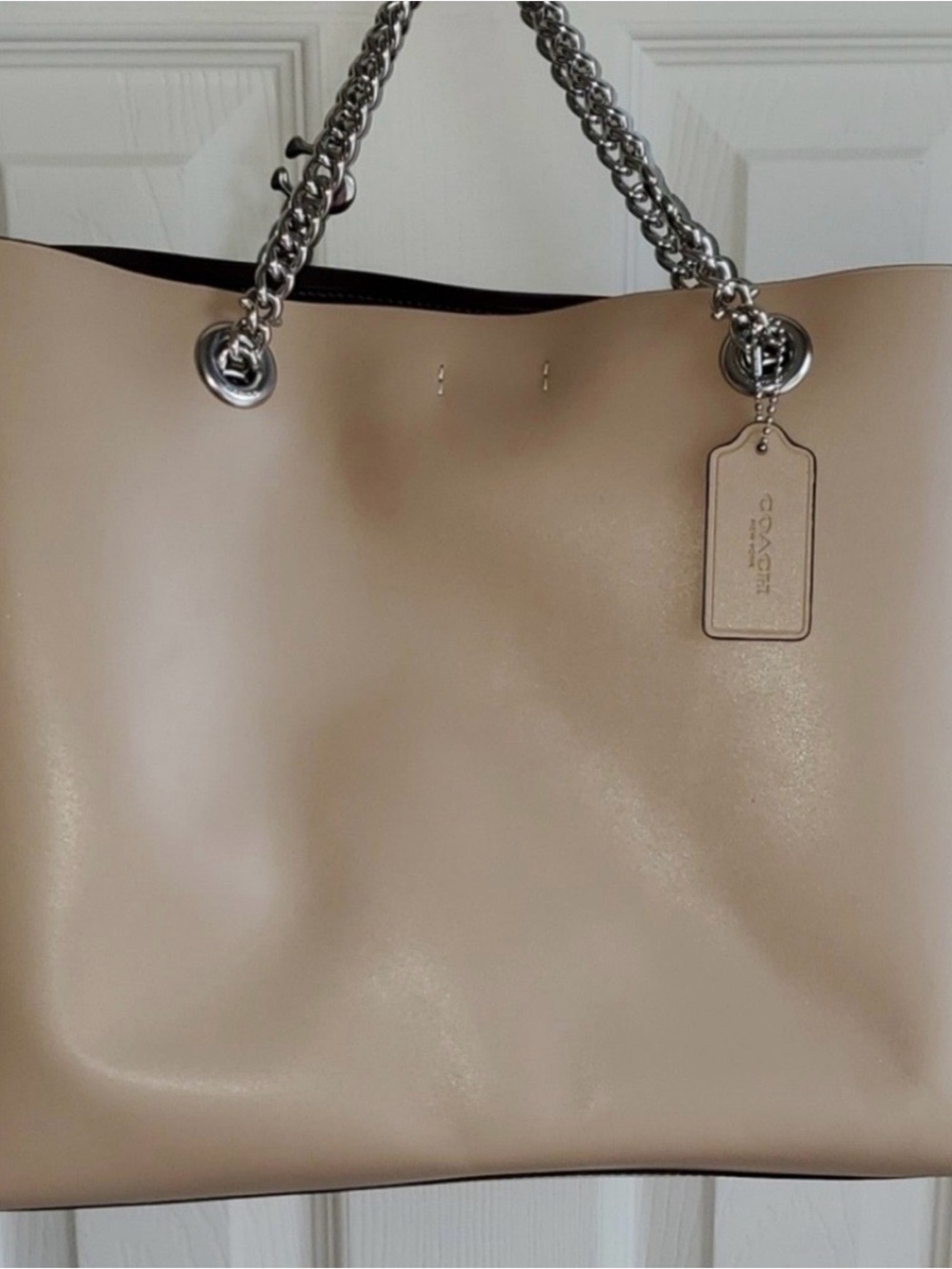 Coach Nude Leather Tote with Silver Chain Handles